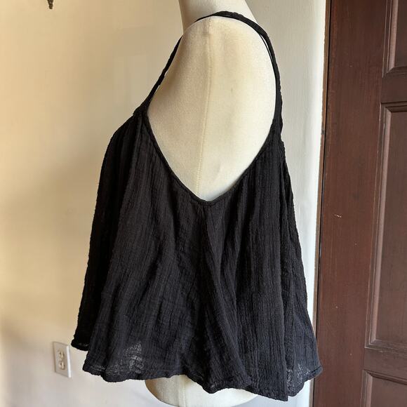 FREE PEOPLE | FP One Black Gauze Lattice Neck Swing Tank Geo blouson Boho Small - Picture 3 of 5